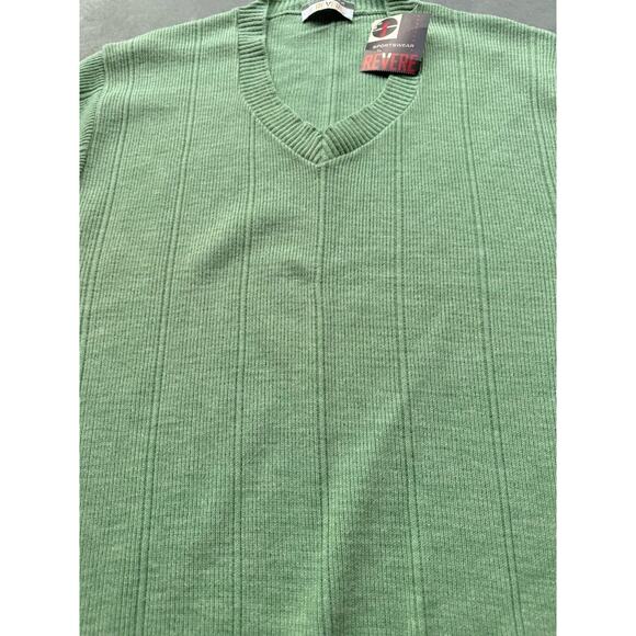 New Deadstock Vintage 80s Sweater Pullover Men Large V-Neck Golf Prep Sage Green - Picture 2 of 6